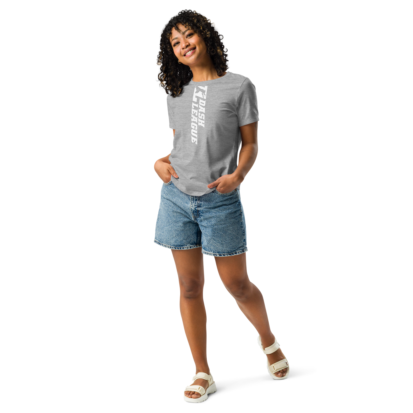 Camiseta holgada blanca para mujer con logotipo DL ancho (delante y detrás)