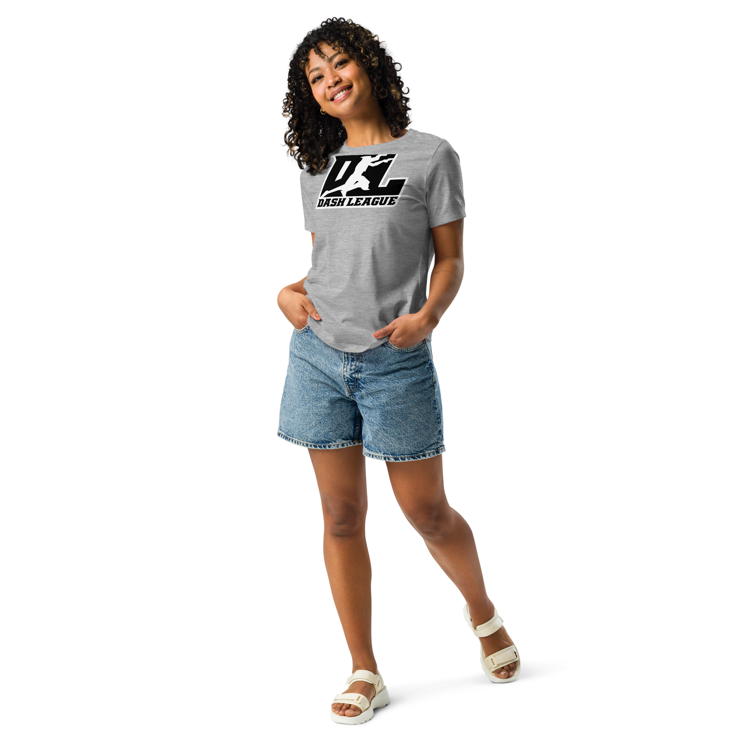 Camiseta holgada para mujer en color negro con logotipo DL en contorno blanco