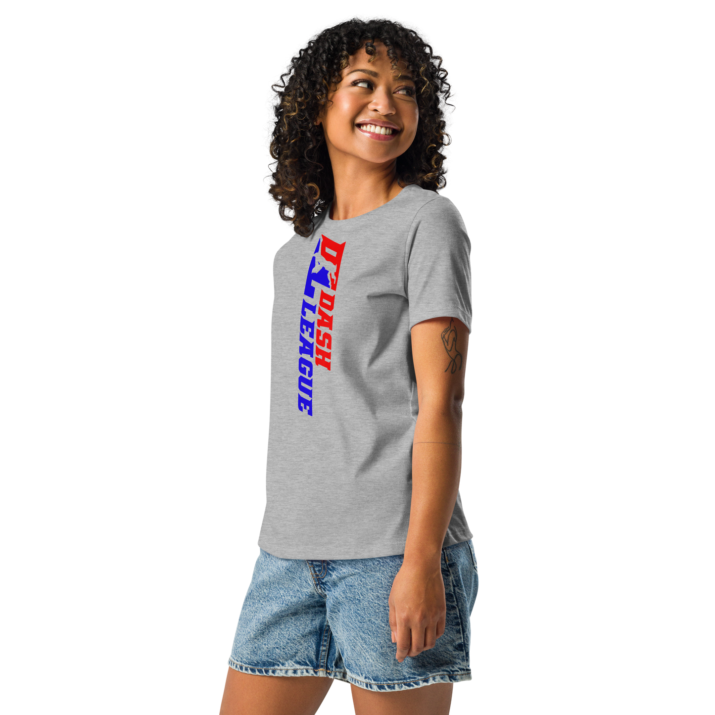 Camiseta holgada para mujer con logotipo DL de color ancho (delante y detrás)
