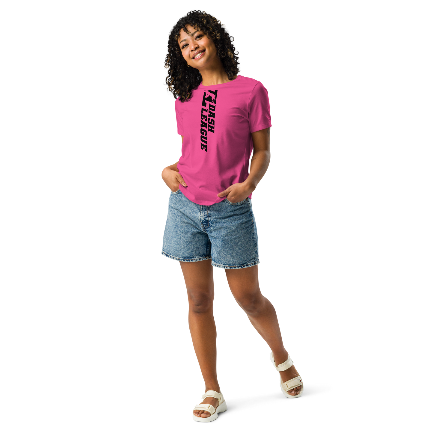 T-shirt décontracté pour femme avec logo DL large noir (devant + dos)