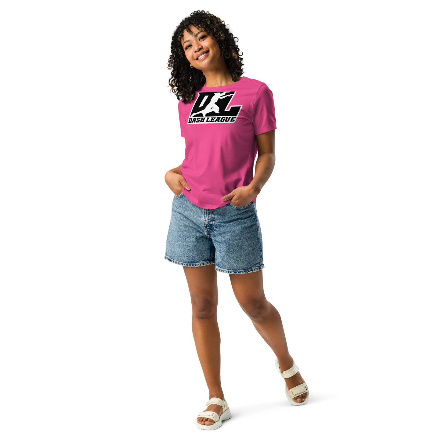 Camiseta holgada para mujer en color negro con logotipo DL en contorno blanco
