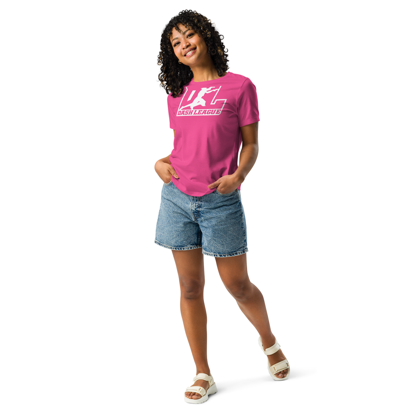 Camiseta holgada para mujer con logotipo DL en blanco (parte delantera y trasera)