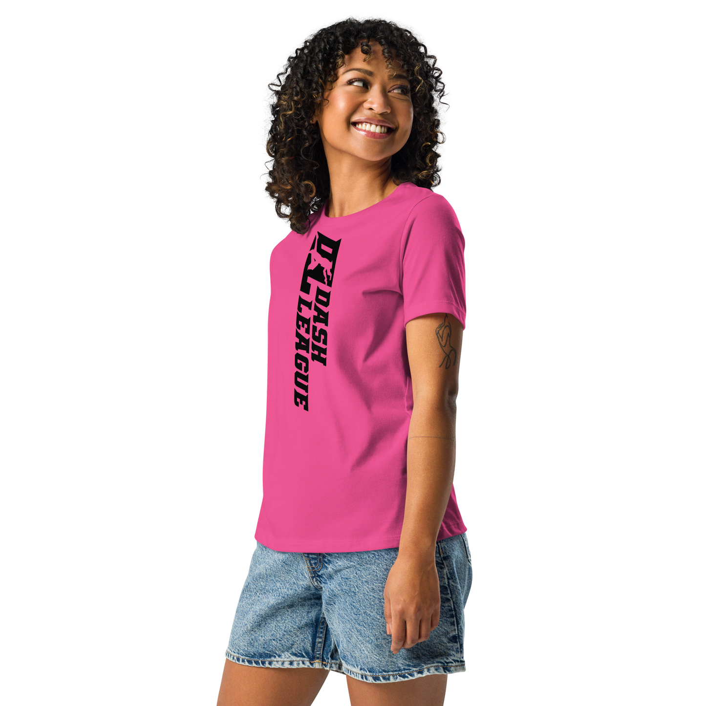 T-shirt décontracté pour femme avec logo DL large noir (devant + dos)