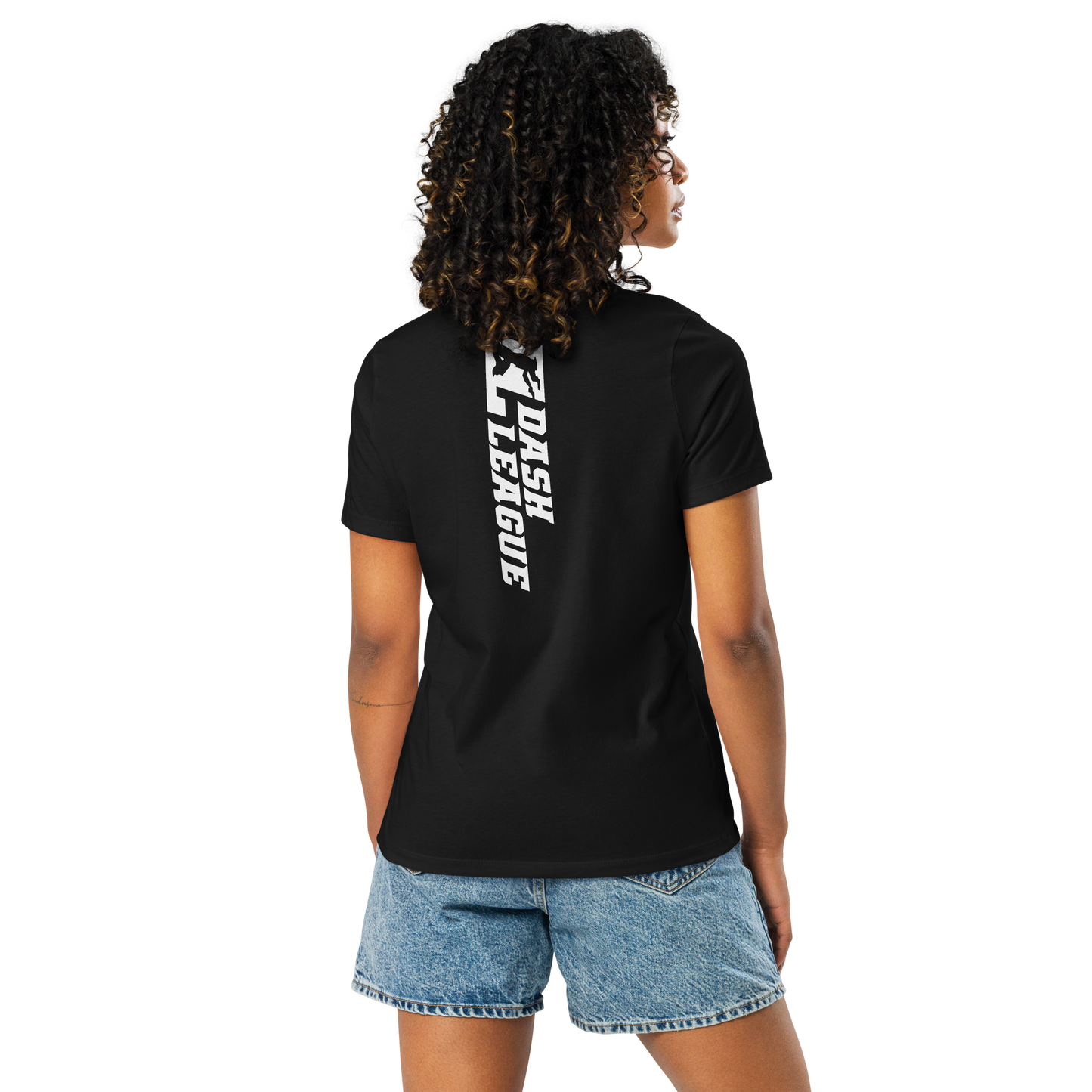 Camiseta holgada blanca para mujer con logotipo DL ancho (delante y detrás)