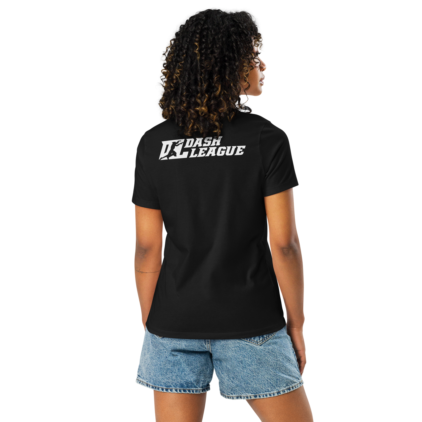 Camiseta holgada para mujer con logotipo DL en blanco (parte delantera y trasera)
