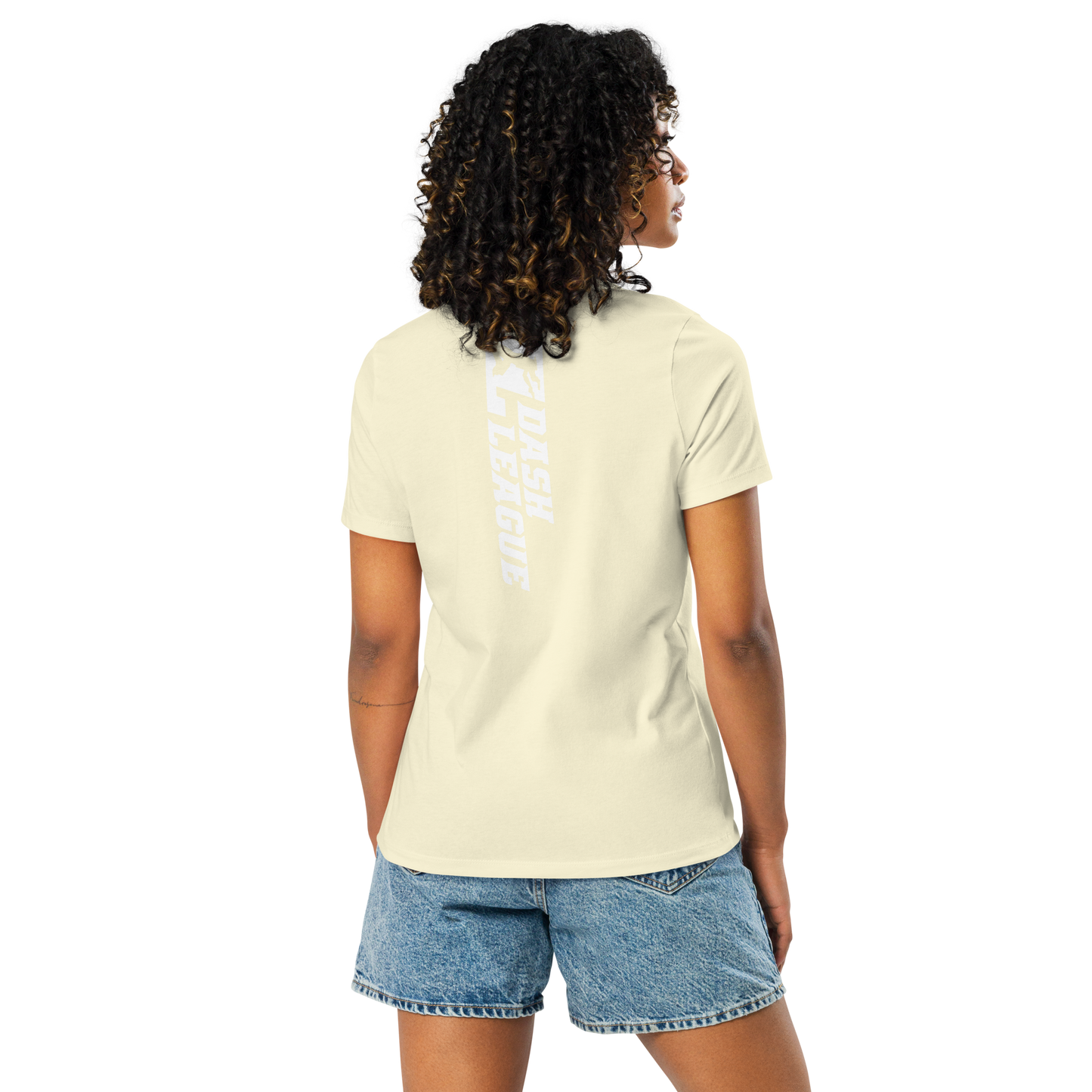 Camiseta holgada blanca para mujer con logotipo DL ancho (delante y detrás)