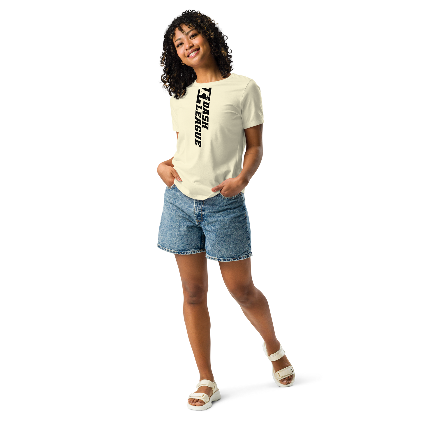 T-shirt décontracté pour femme avec logo DL large noir (devant + dos)
