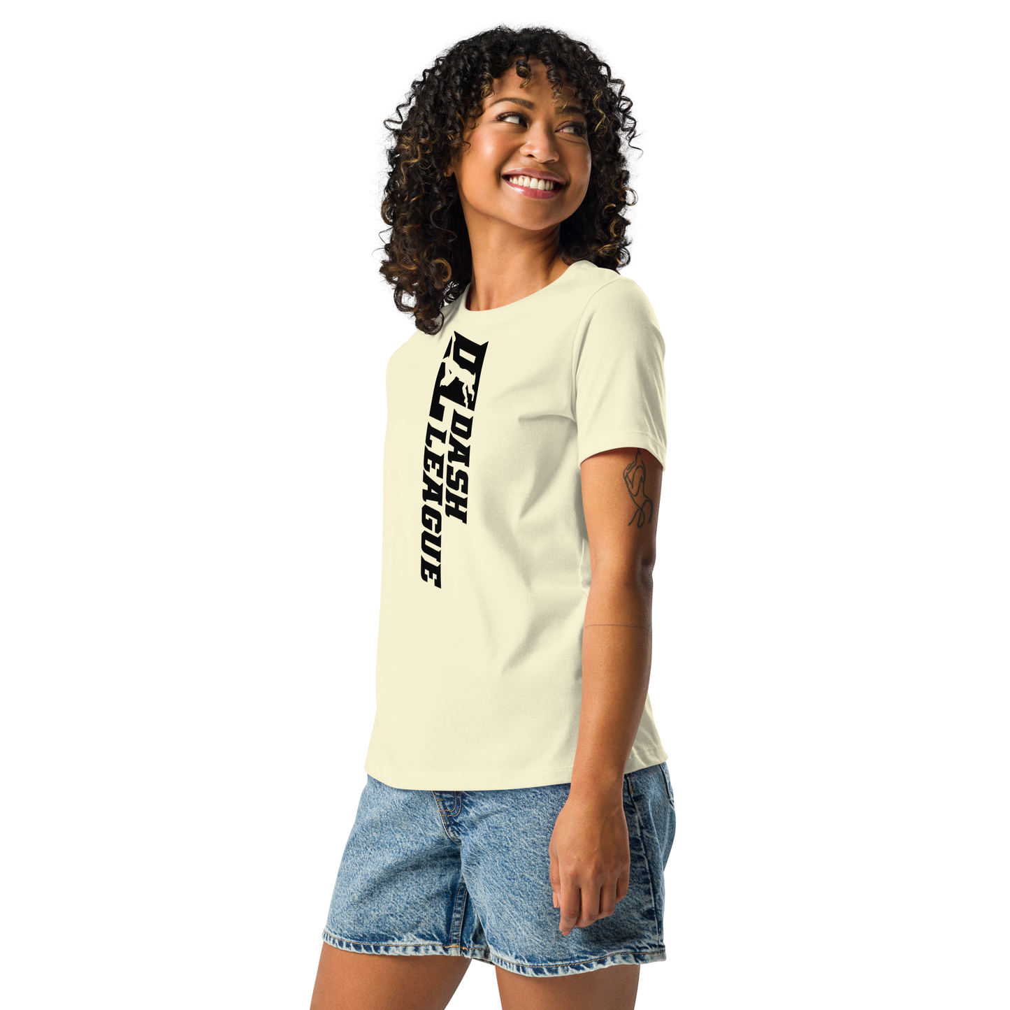 T-shirt décontracté pour femme avec logo DL large noir (devant + dos)