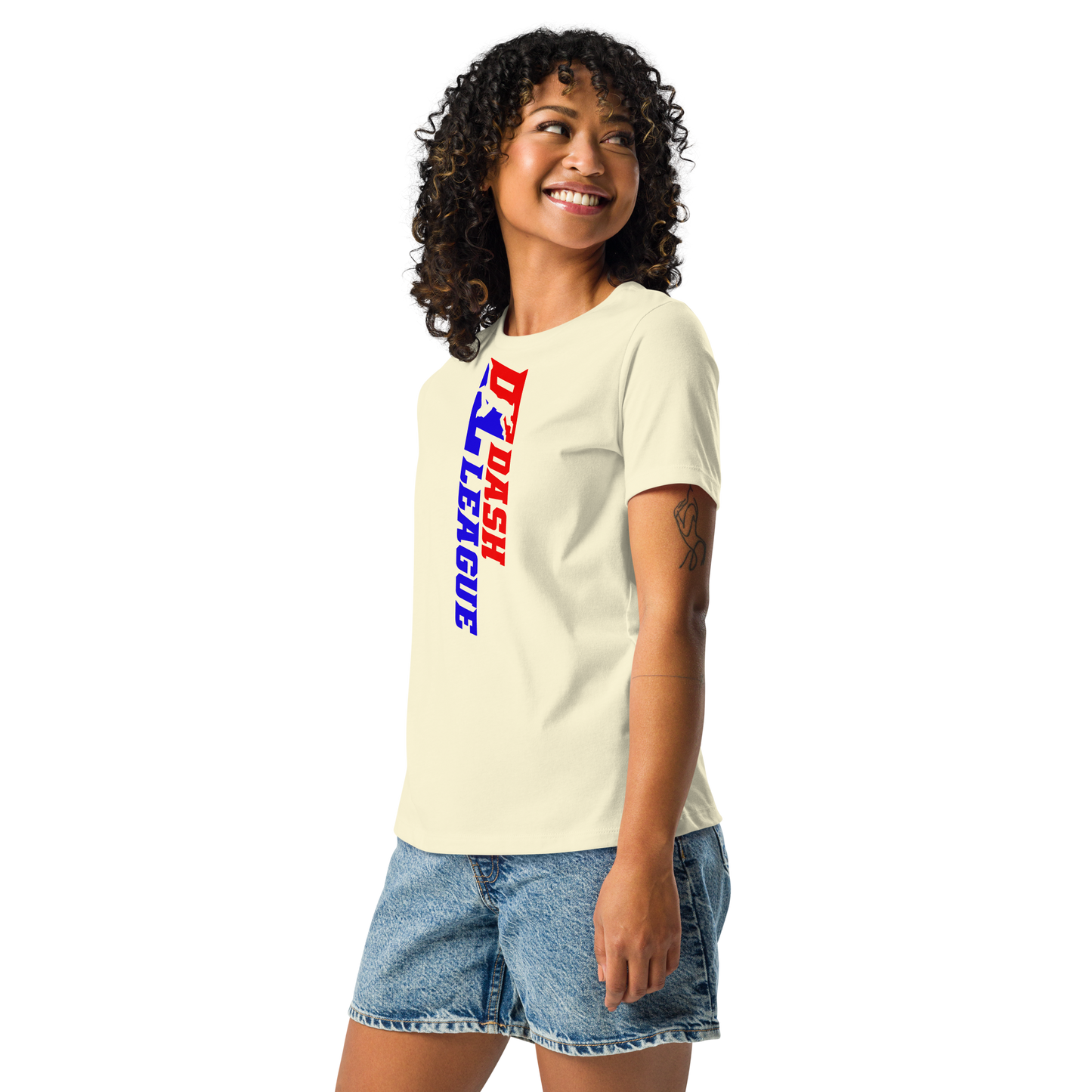 Camiseta holgada para mujer con logotipo DL de color ancho (delante y detrás)