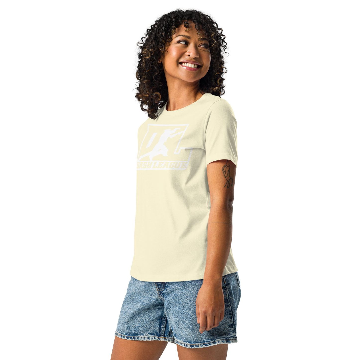 Camiseta holgada para mujer con logotipo DL en blanco (parte delantera y trasera)