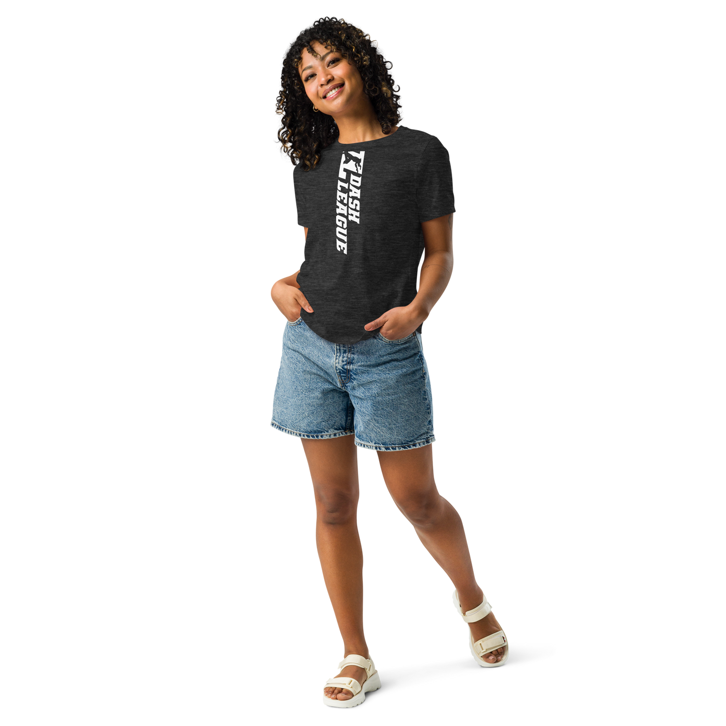 Camiseta holgada blanca para mujer con logotipo DL ancho (delante y detrás)