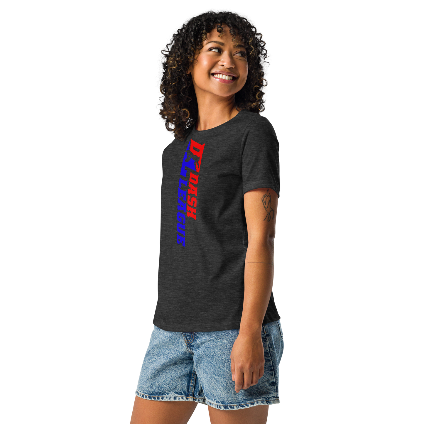 Camiseta holgada para mujer con logotipo DL de color ancho (delante y detrás)