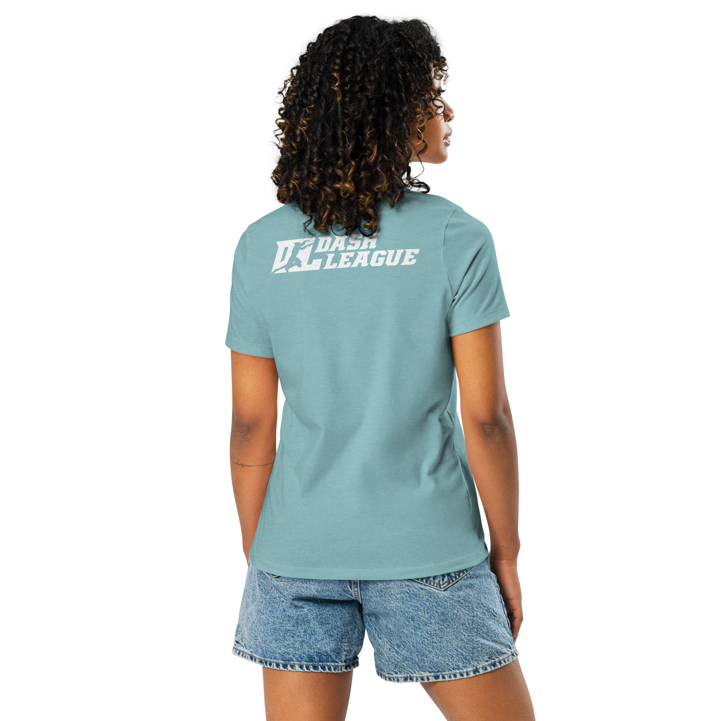 Camiseta holgada para mujer con logotipo DL en blanco (parte delantera y trasera)