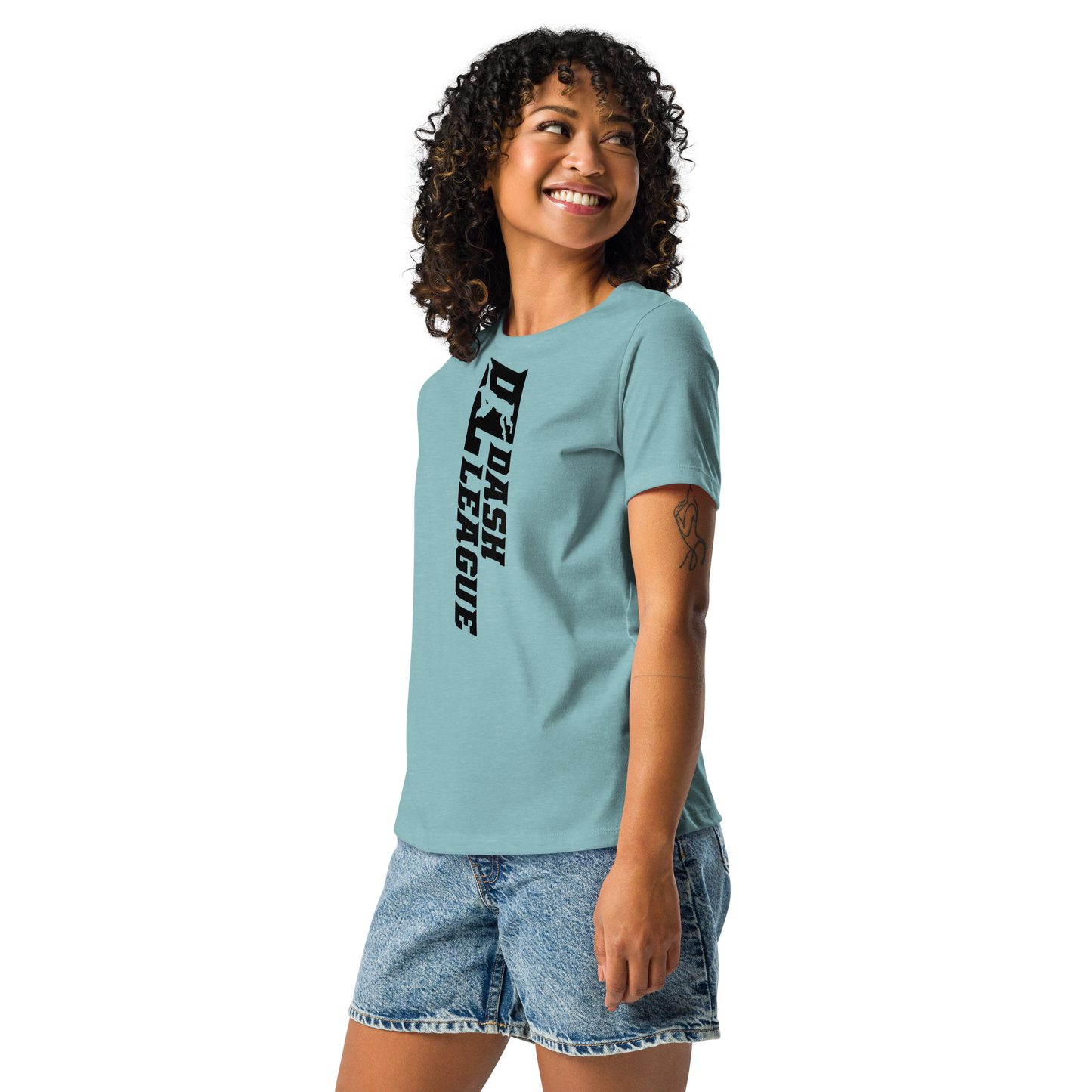T-shirt décontracté pour femme avec logo DL large noir (devant + dos)