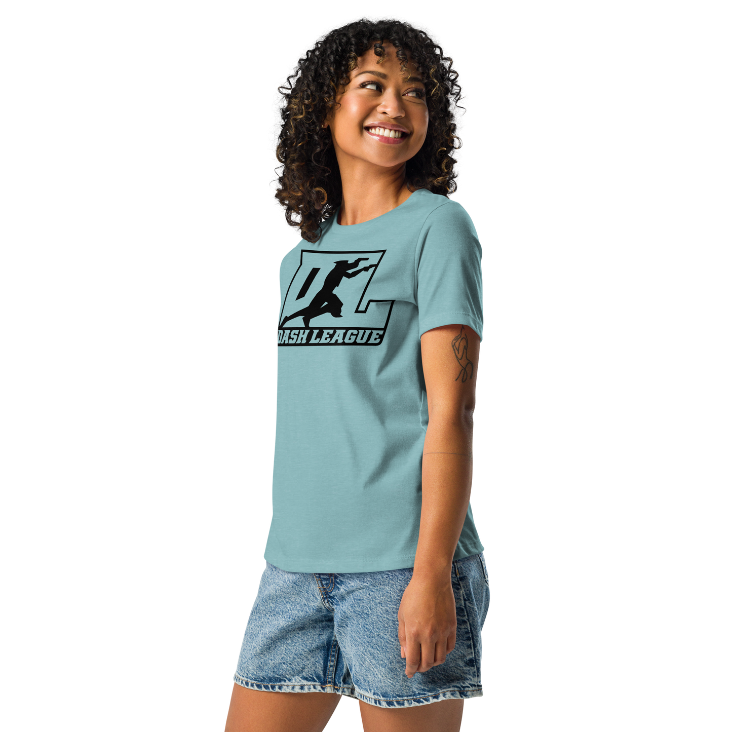 Camiseta holgada para mujer con logotipo DL en negro (parte delantera y trasera)