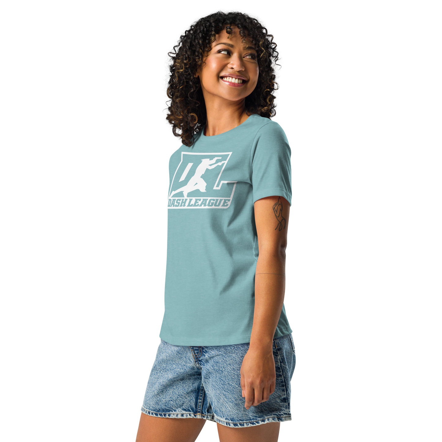 Camiseta holgada para mujer con logotipo DL en blanco (parte delantera y trasera)