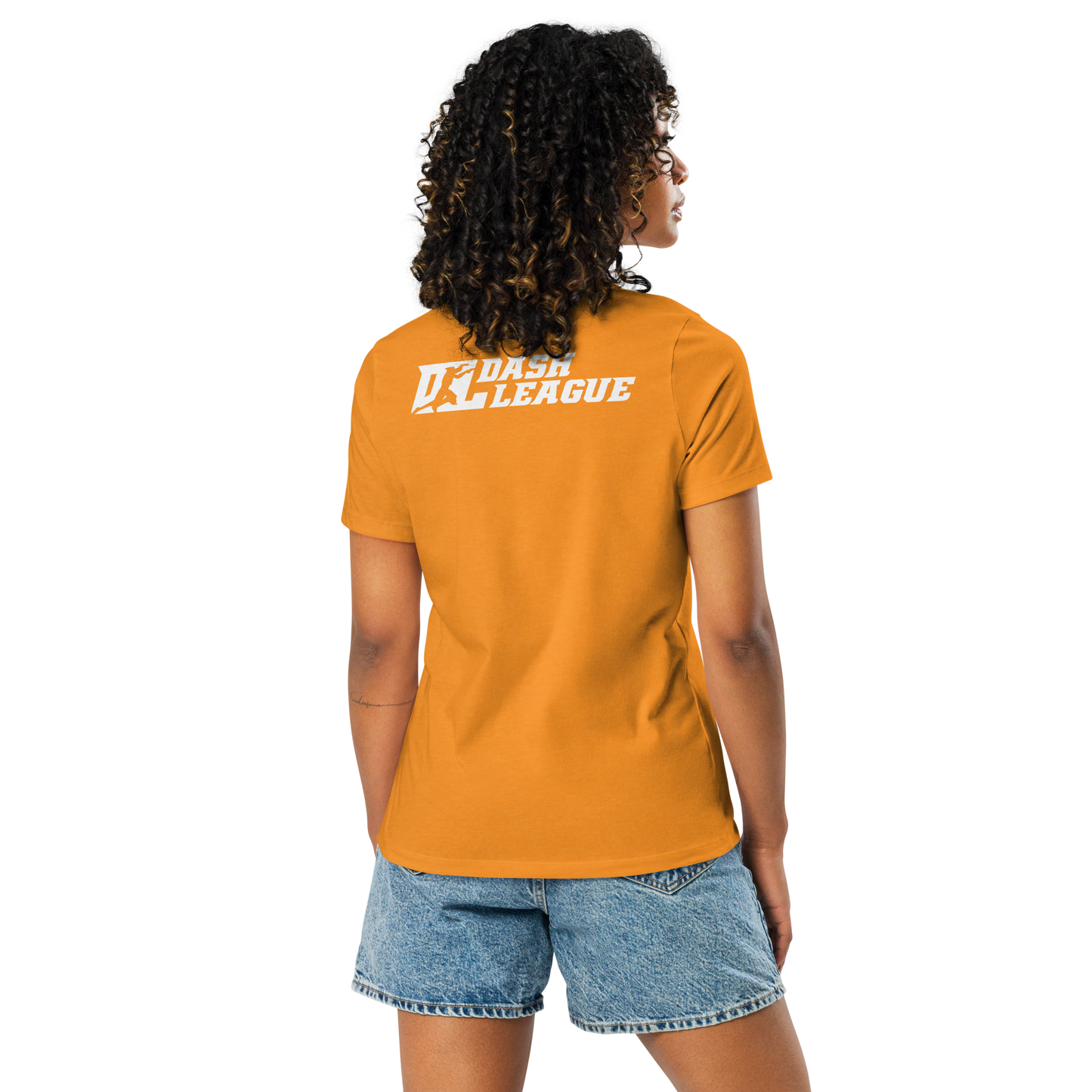 Camiseta holgada para mujer con logotipo DL en blanco (parte delantera y trasera)