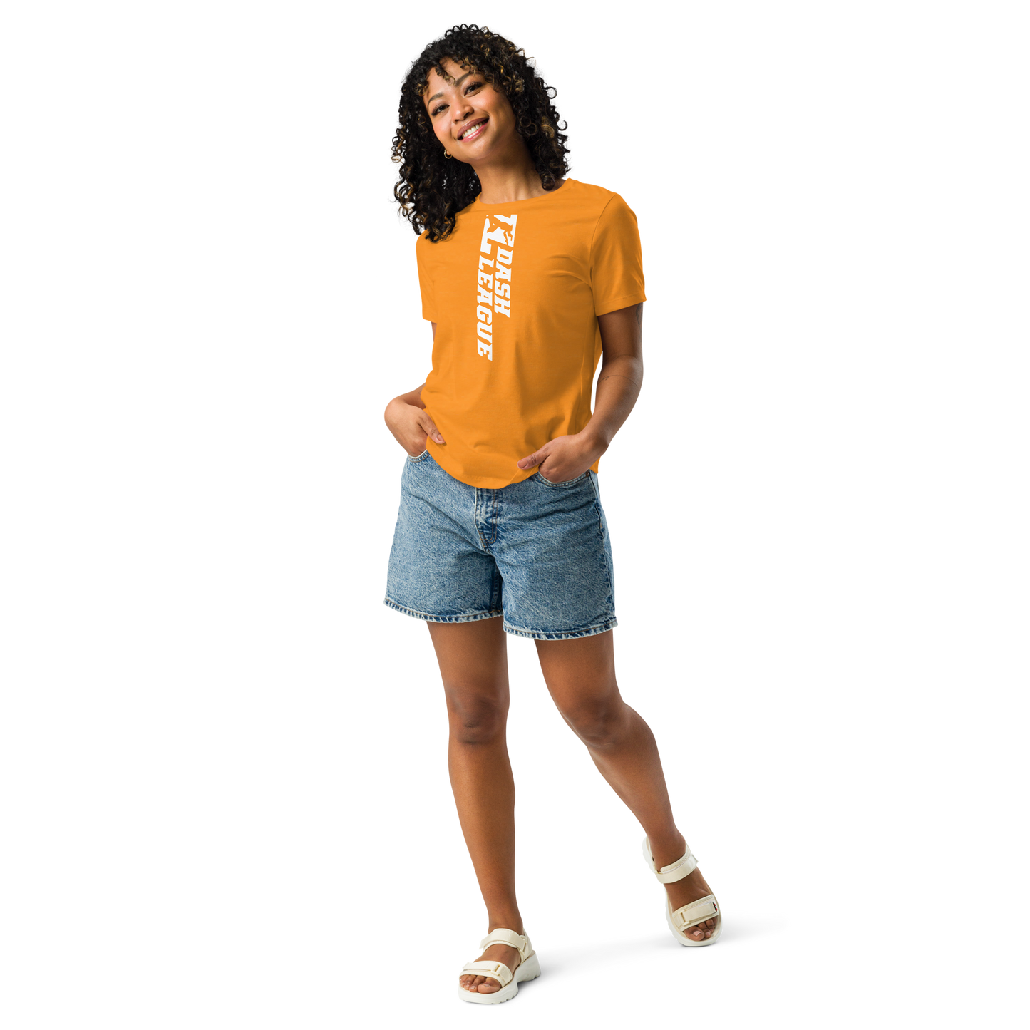 Camiseta holgada blanca para mujer con logotipo DL ancho (delante y detrás)