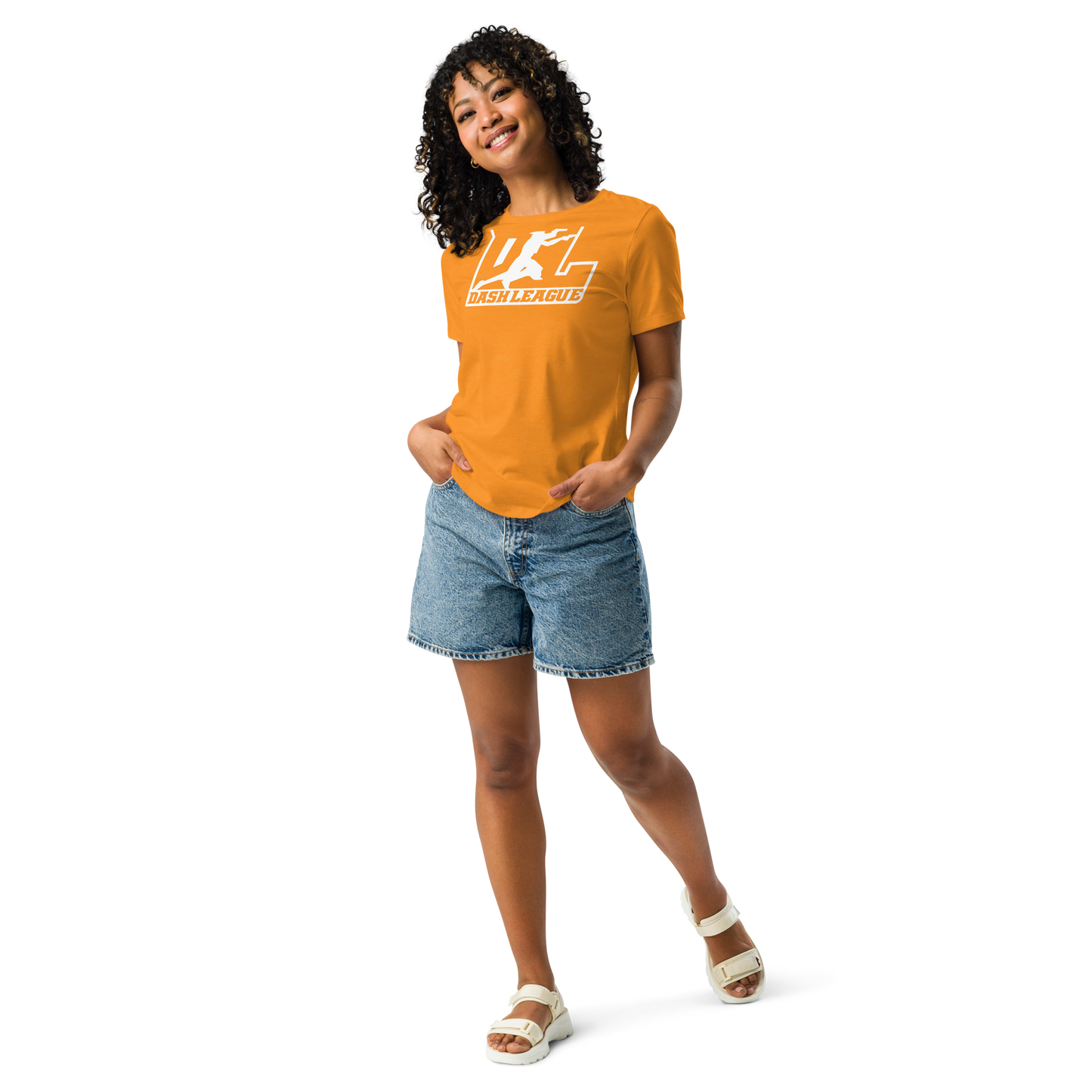 Camiseta holgada para mujer con logotipo DL en blanco (parte delantera y trasera)
