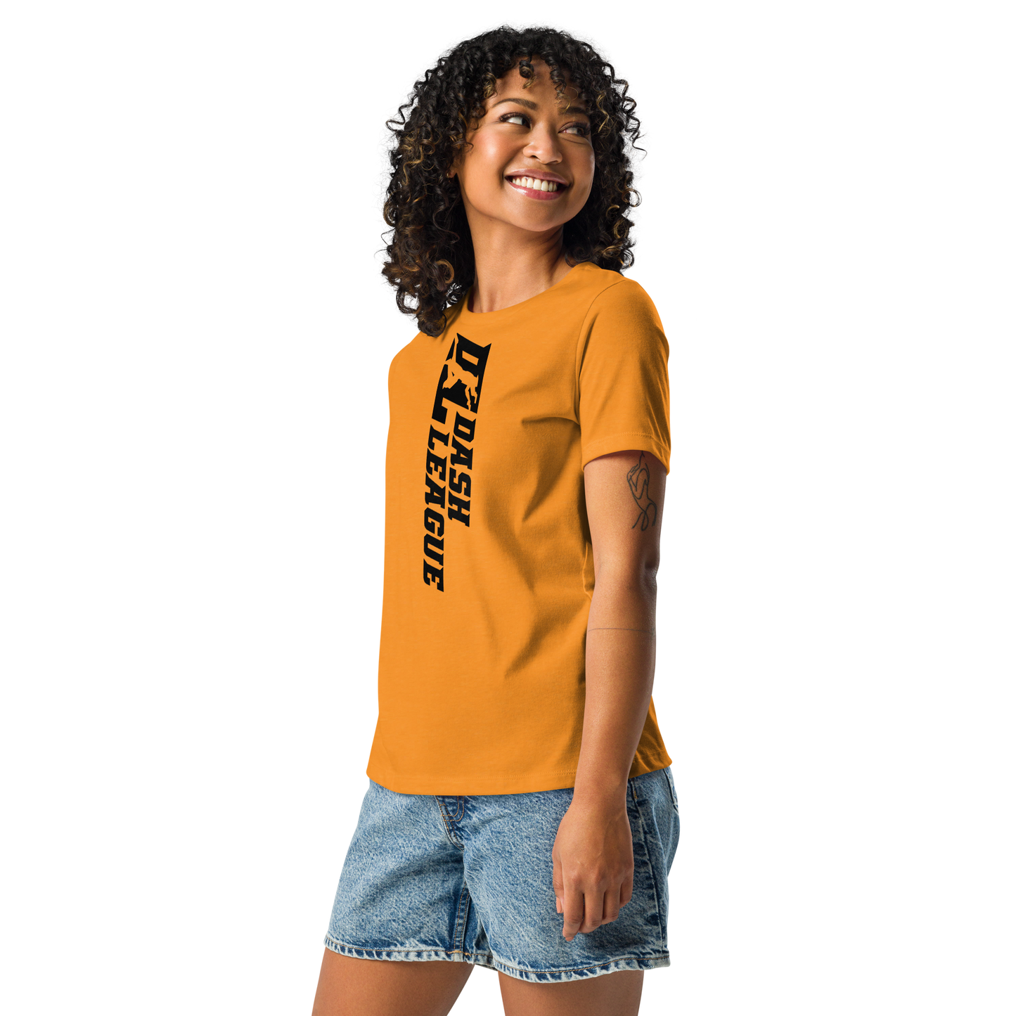 T-shirt décontracté pour femme avec logo DL large noir (devant + dos)