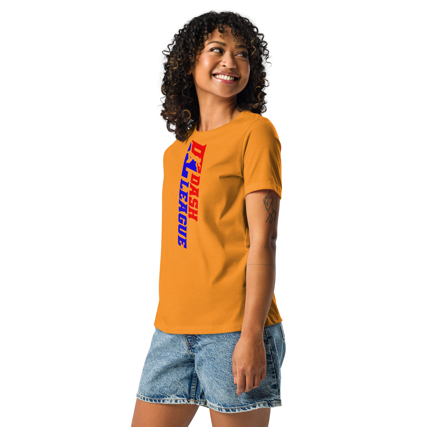 Camiseta holgada para mujer con logotipo DL de color ancho (delante y detrás)