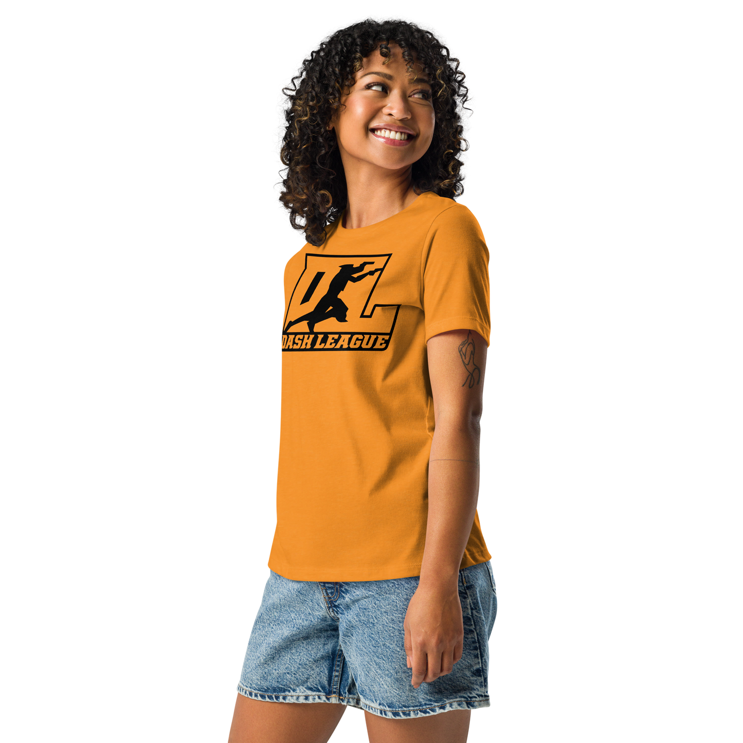 Camiseta holgada para mujer con logotipo DL en negro (parte delantera y trasera)