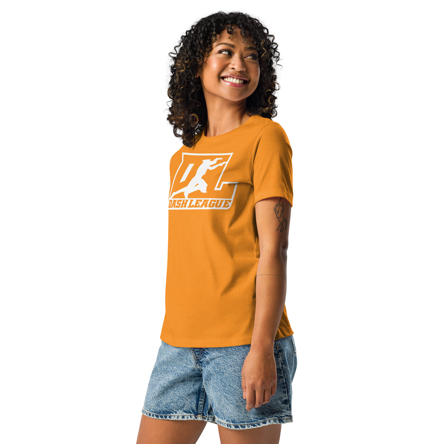 Camiseta holgada para mujer con logotipo DL en blanco (parte delantera y trasera)