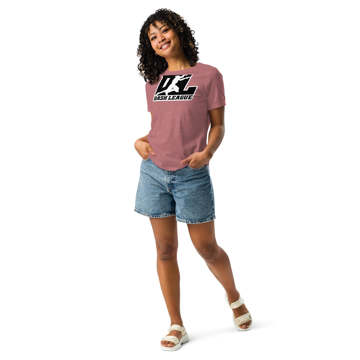 Camiseta holgada para mujer en color negro con logotipo DL en contorno blanco