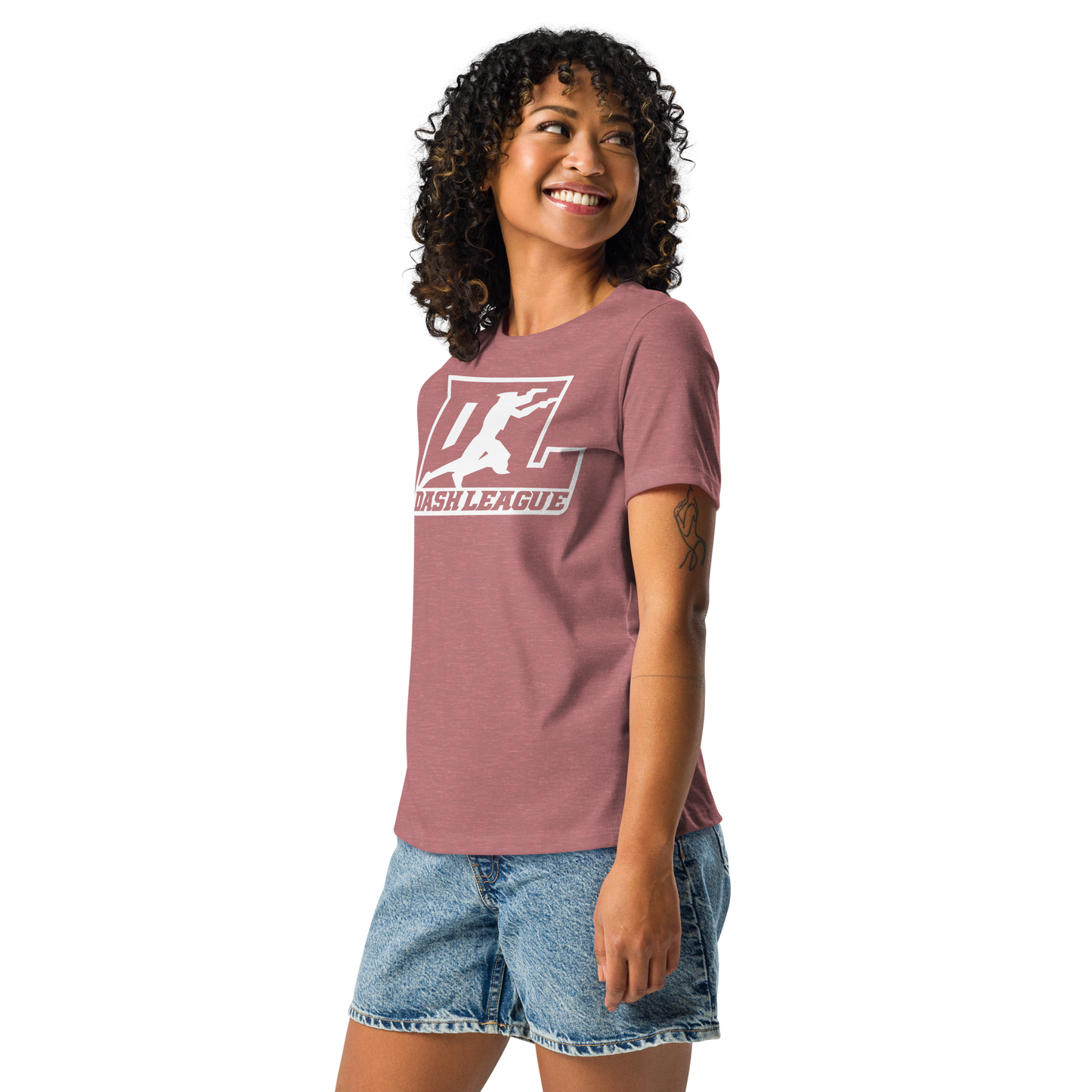 Camiseta holgada para mujer con logotipo DL en blanco (parte delantera y trasera)