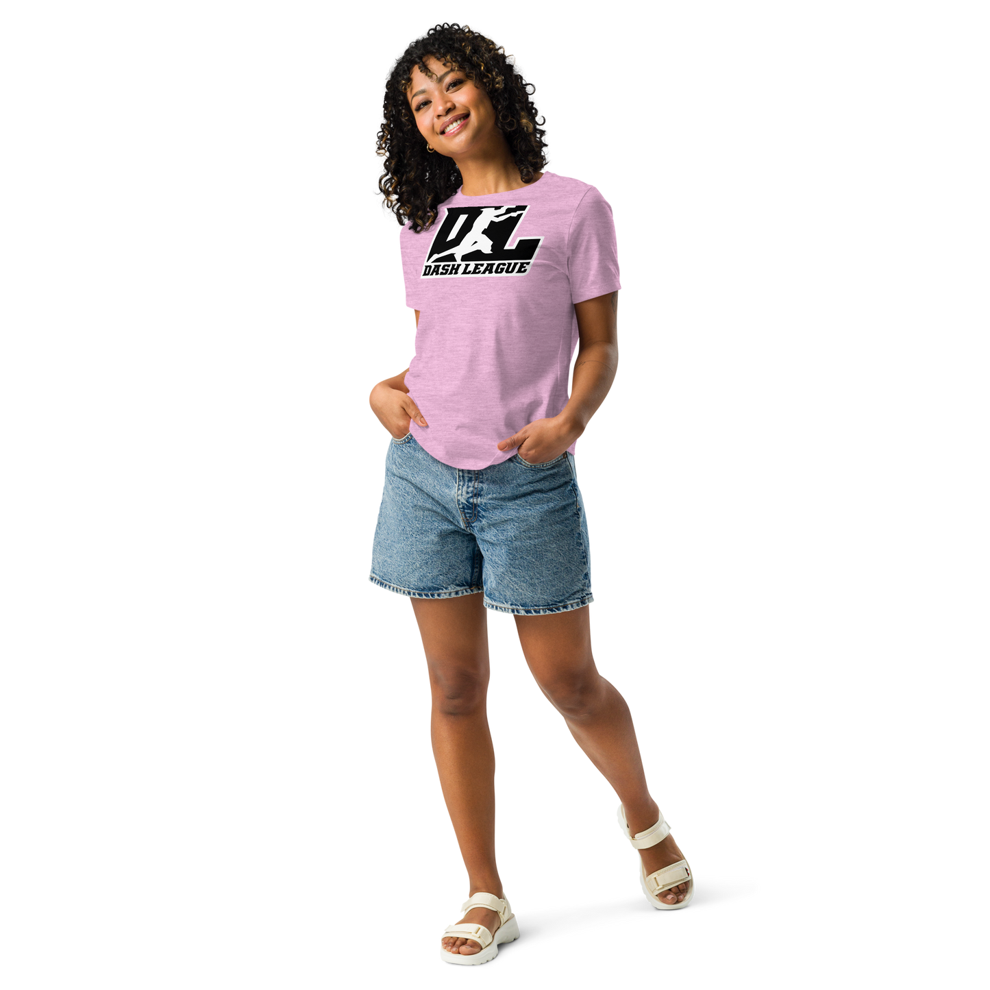 Camiseta holgada para mujer en color negro con logotipo DL en contorno blanco