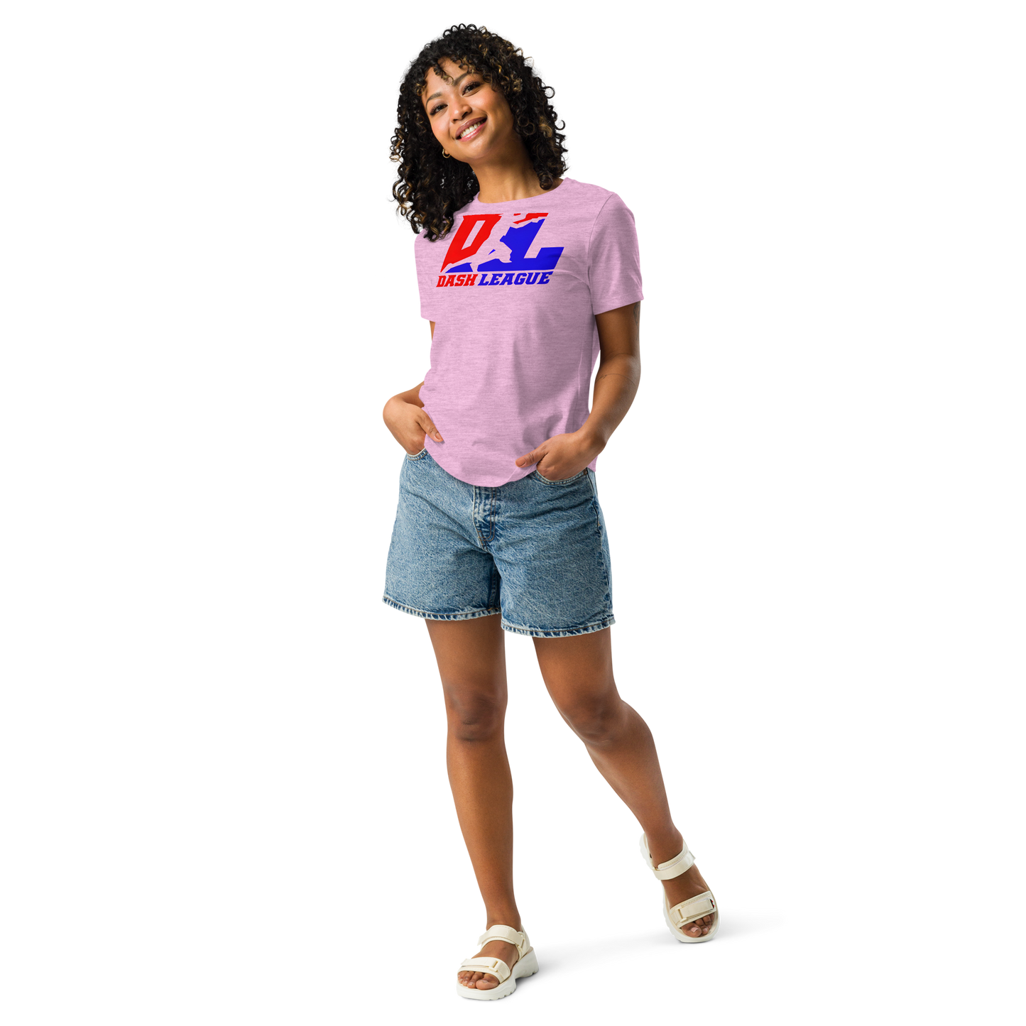 Camiseta relajada para mujer con logotipo DL en color (parte delantera y trasera)