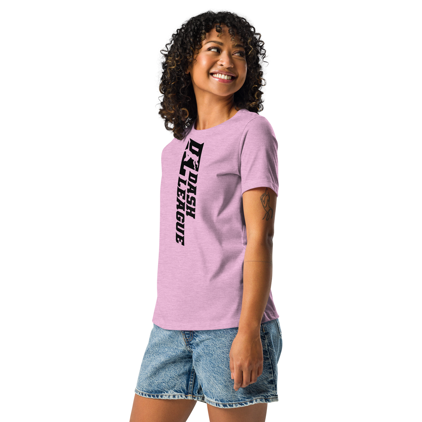 T-shirt décontracté pour femme avec logo DL large noir (devant + dos)