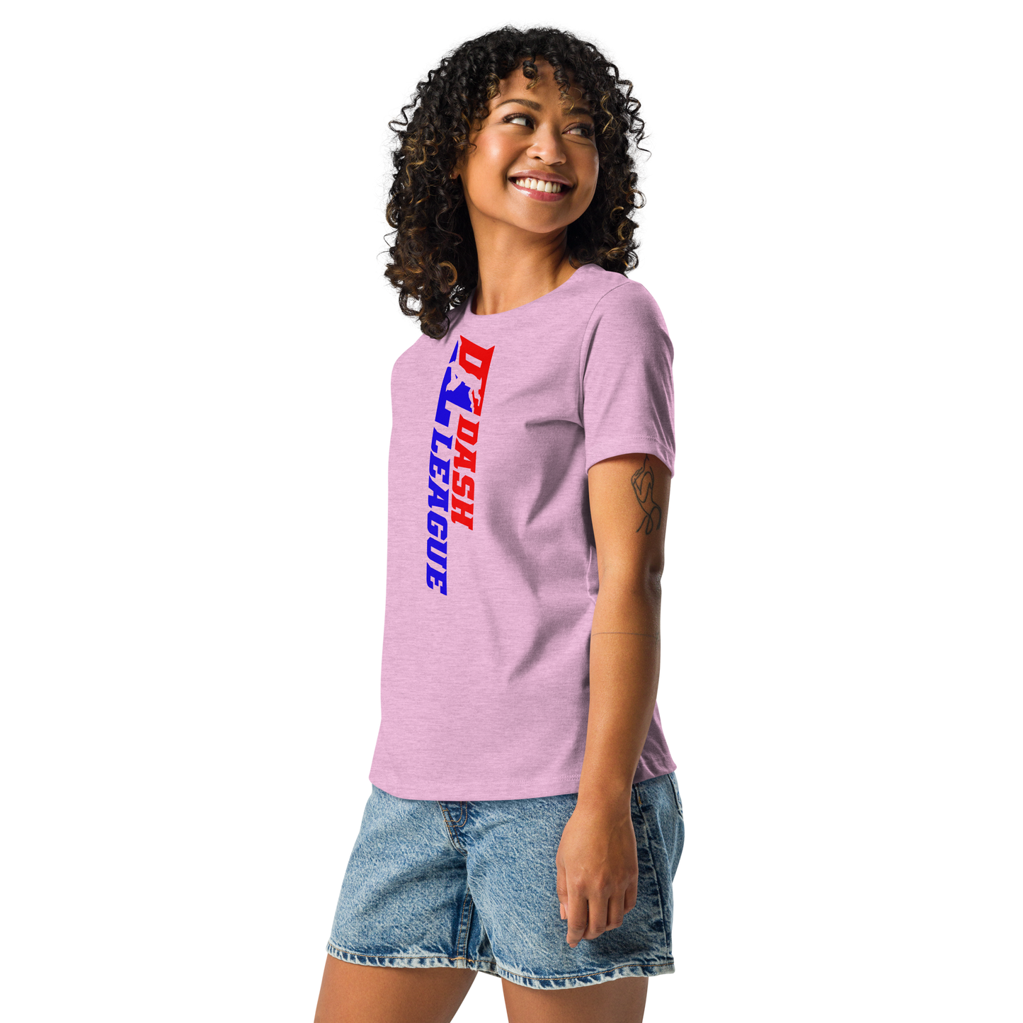 Camiseta holgada para mujer con logotipo DL de color ancho (delante y detrás)