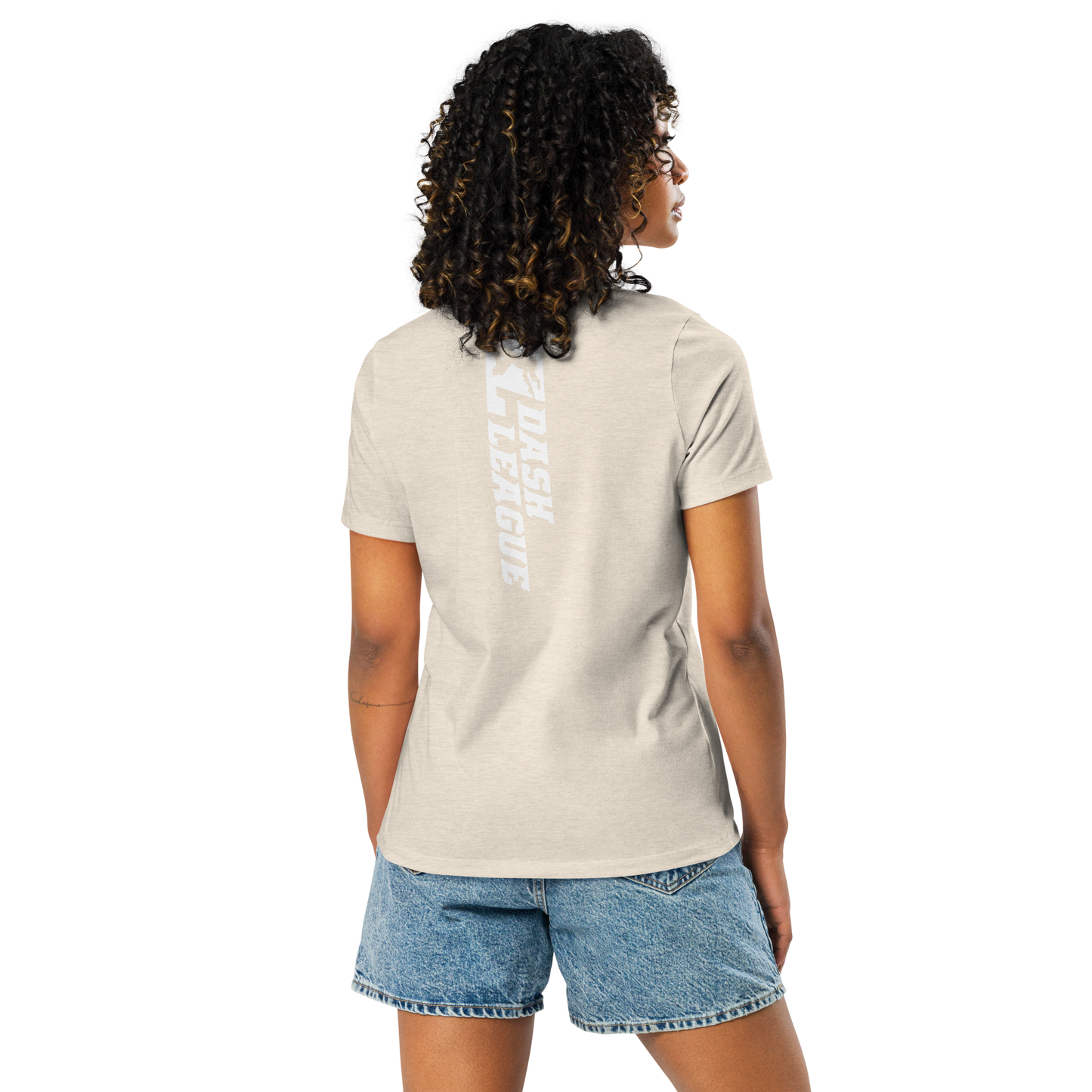 Camiseta holgada blanca para mujer con logotipo DL ancho (delante y detrás)
