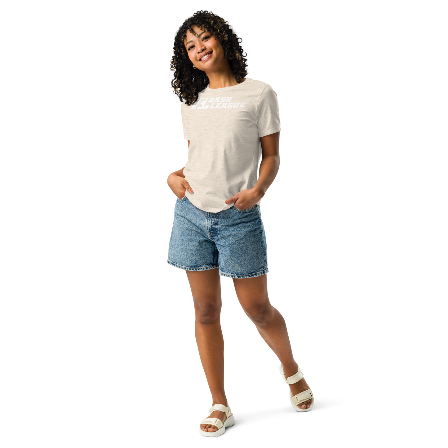 Camiseta holgada blanca para mujer con logotipo DL ancho