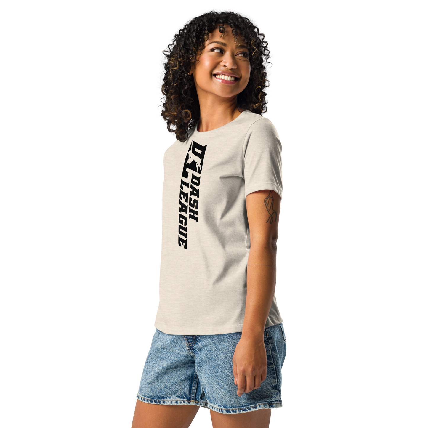T-shirt décontracté pour femme avec logo DL large noir (devant + dos)