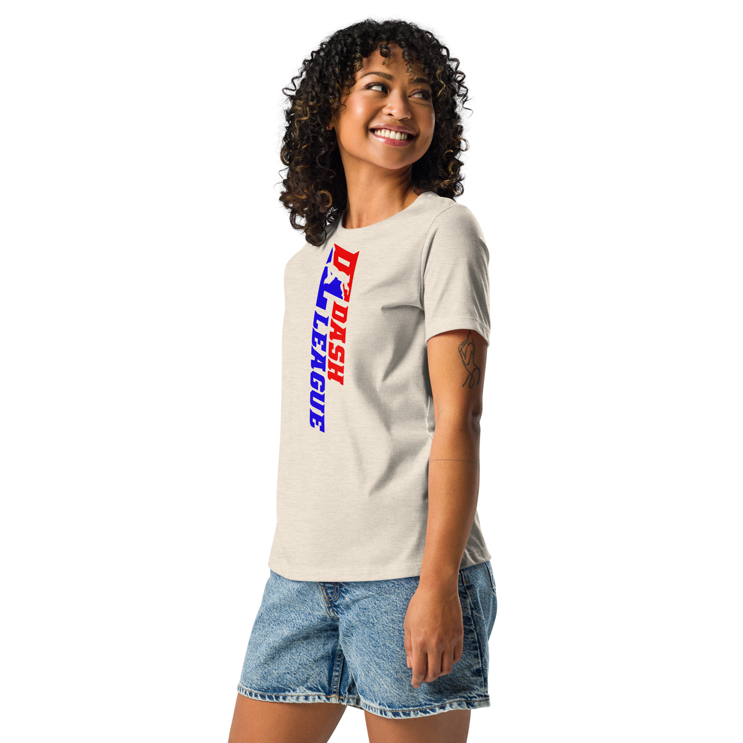 Camiseta holgada para mujer con logotipo DL de color ancho (delante y detrás)