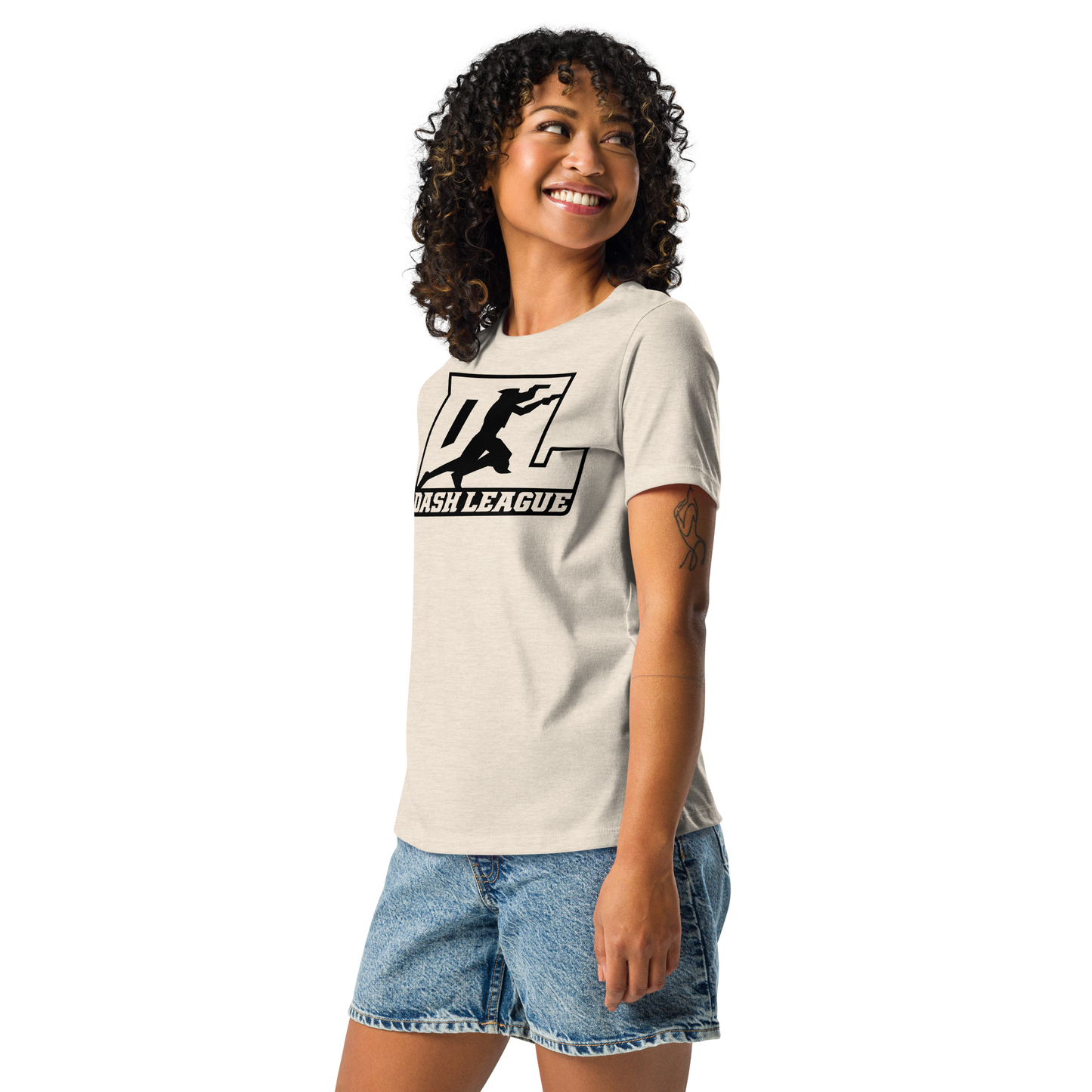 Camiseta holgada para mujer con logotipo DL en negro (parte delantera y trasera)