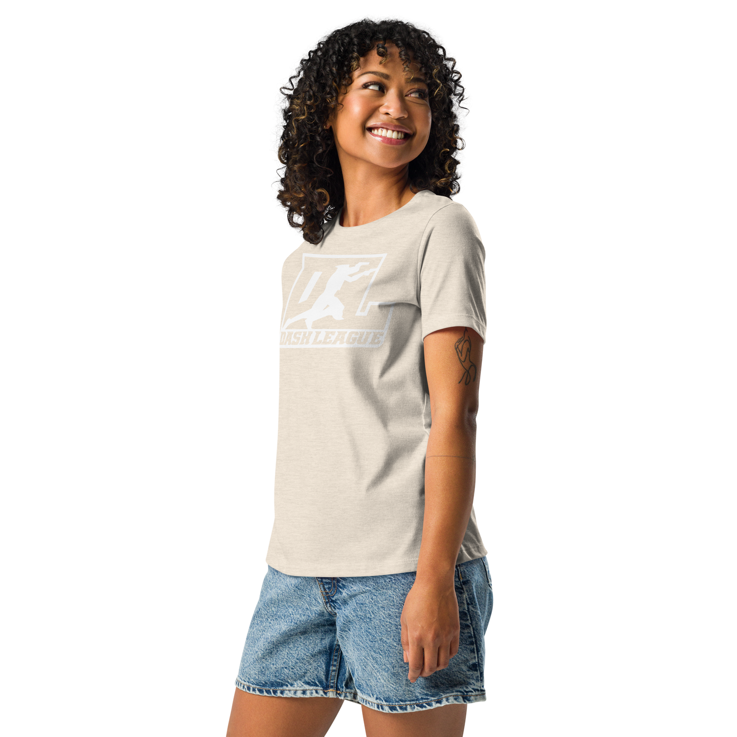 Camiseta holgada para mujer con logotipo DL en blanco (parte delantera y trasera)