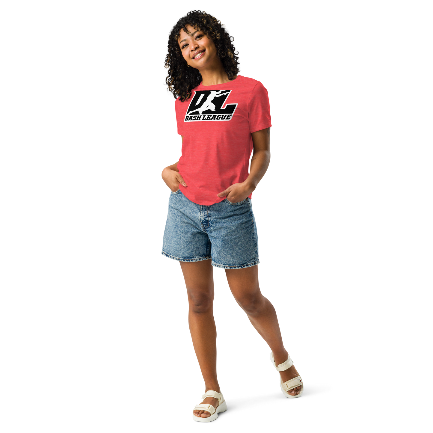 Camiseta holgada para mujer en color negro con logotipo DL en contorno blanco