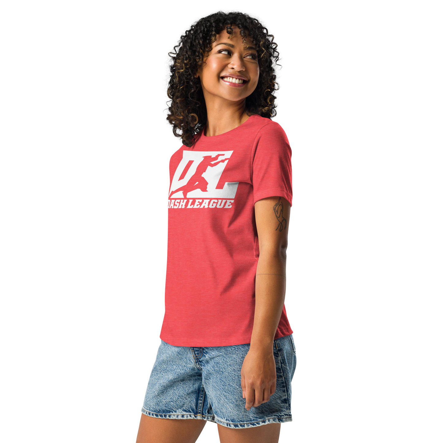 Camiseta holgada para mujer con logotipo DL en color blanco (parte delantera y trasera)