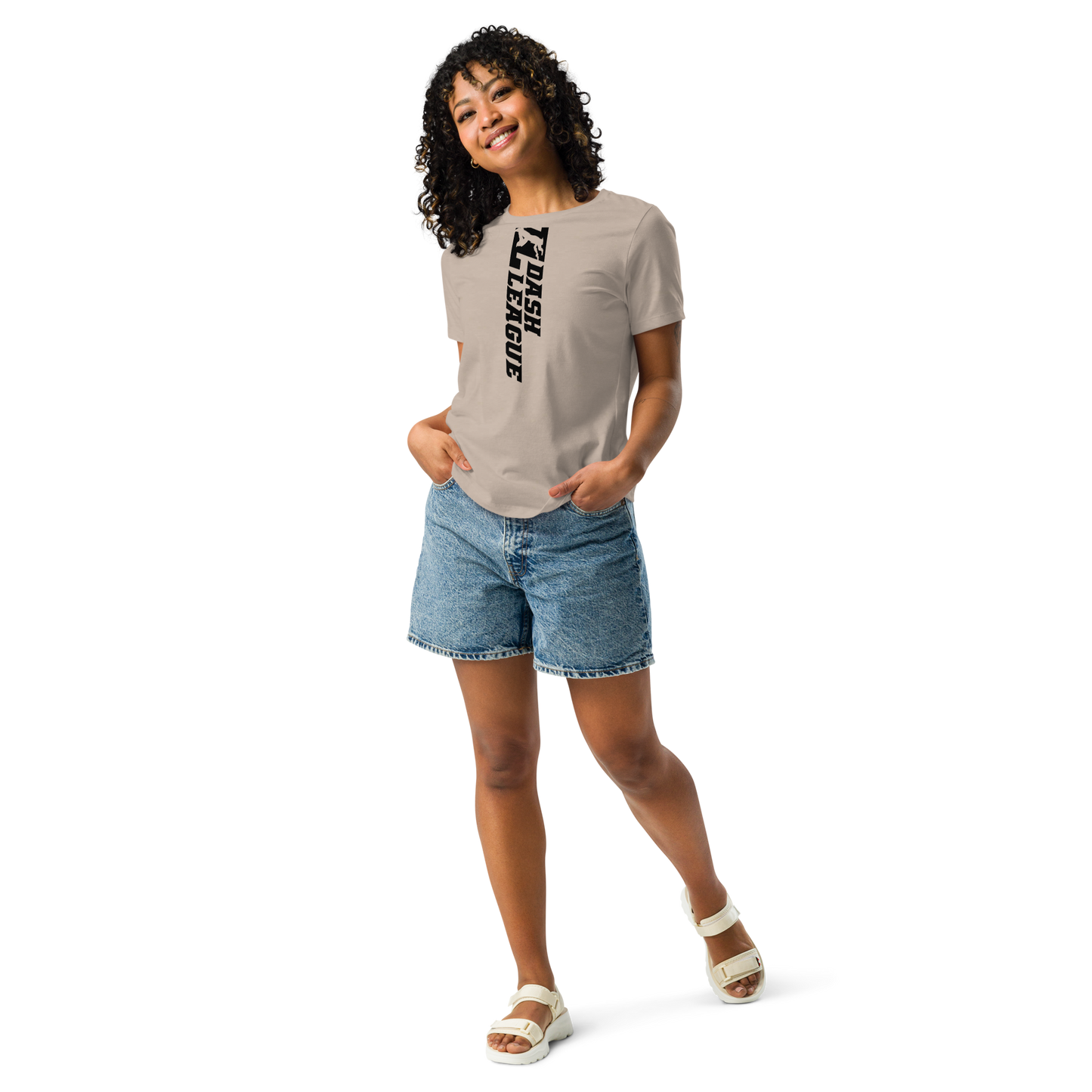 T-shirt décontracté pour femme avec logo DL large noir (devant + dos)