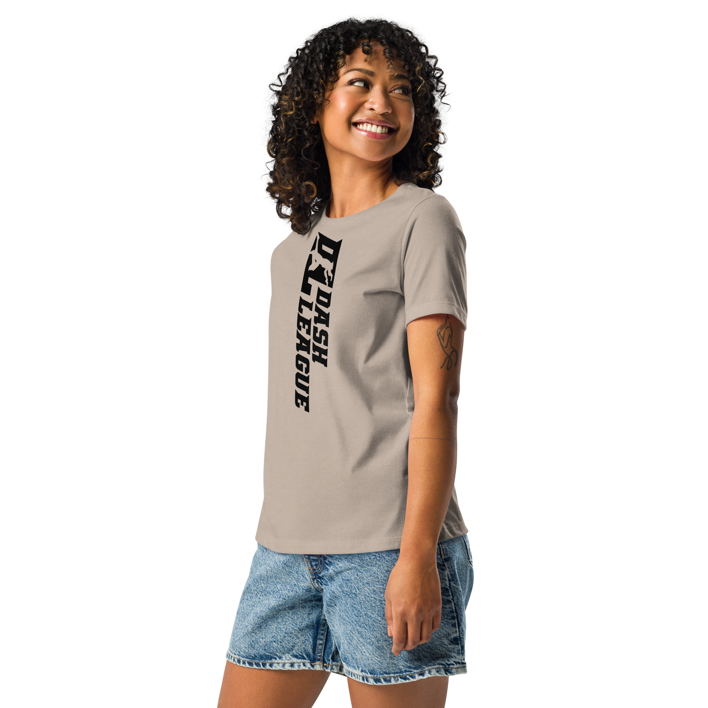 T-shirt décontracté pour femme avec logo DL large noir (devant + dos)