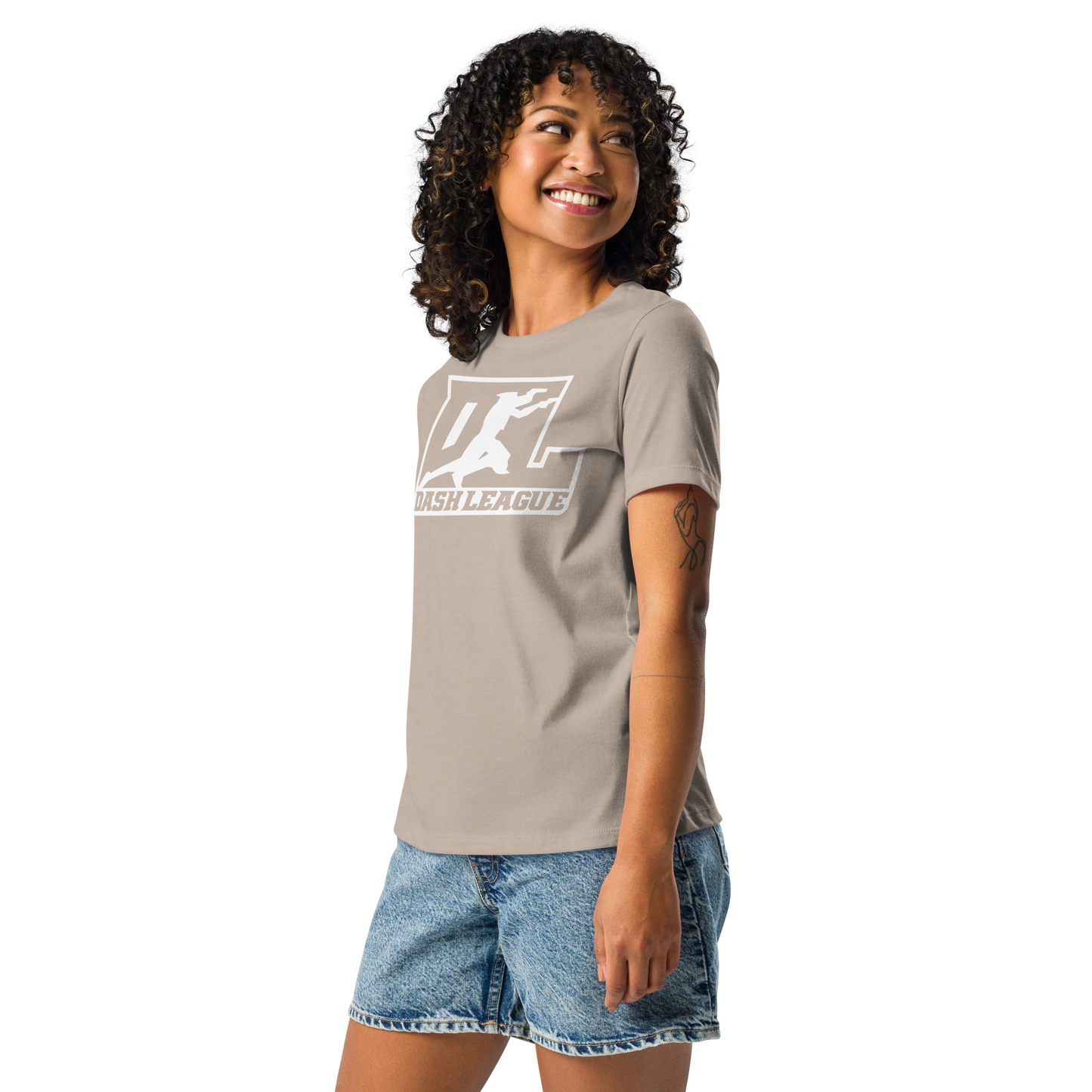 Camiseta holgada para mujer con logotipo DL en blanco (parte delantera y trasera)