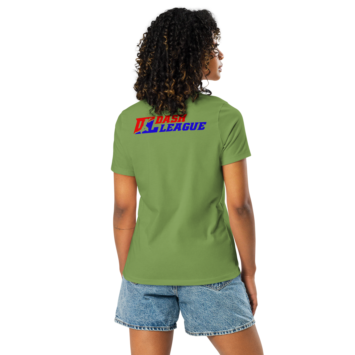 Camiseta relajada para mujer con logotipo DL en color (parte delantera y trasera)