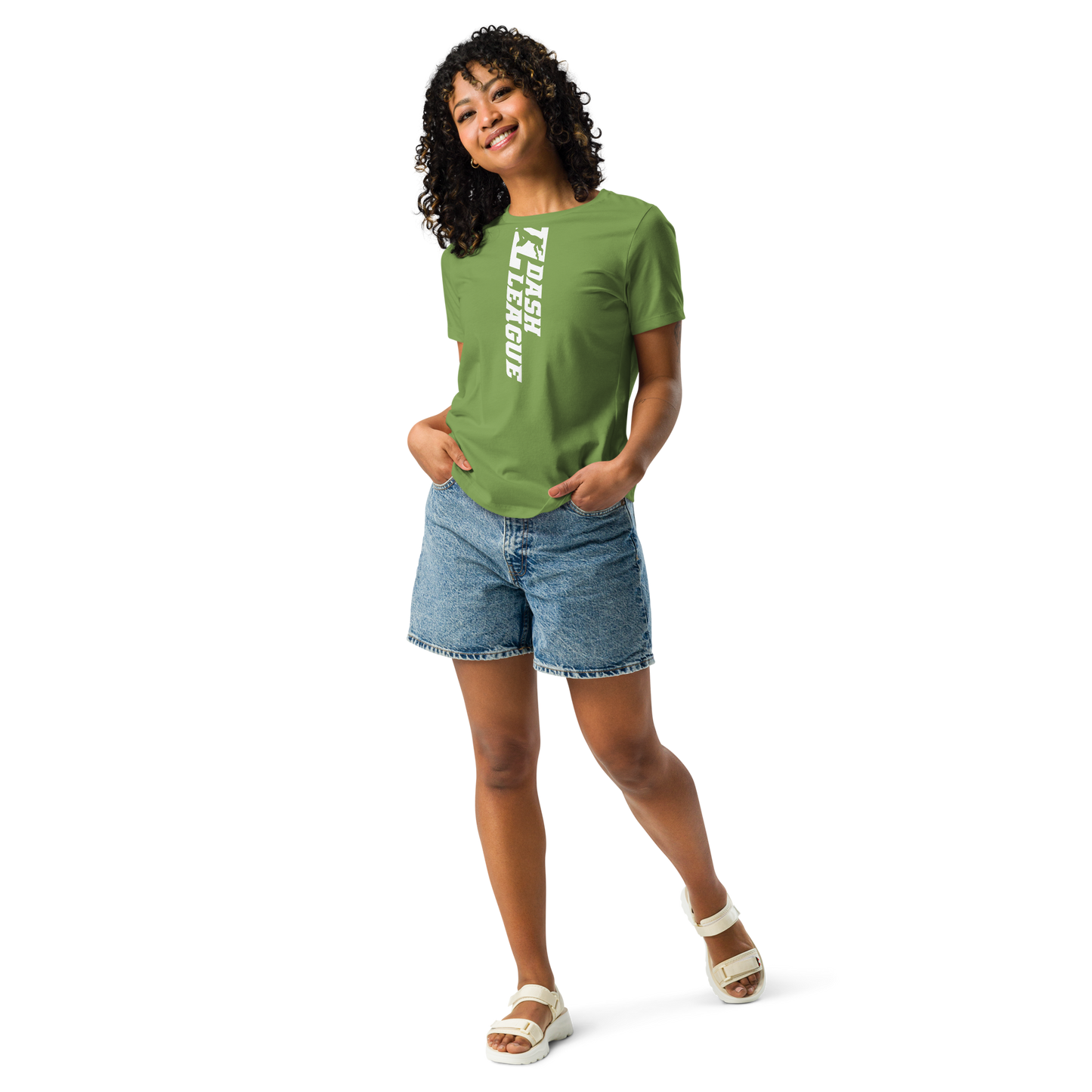 Camiseta holgada blanca para mujer con logotipo DL ancho (delante y detrás)