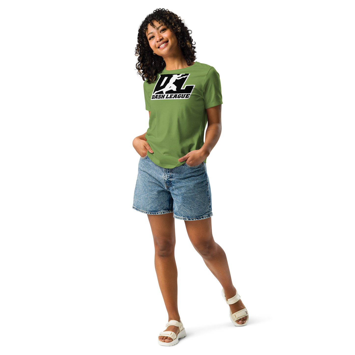 Camiseta holgada para mujer en color negro con logotipo DL en contorno blanco