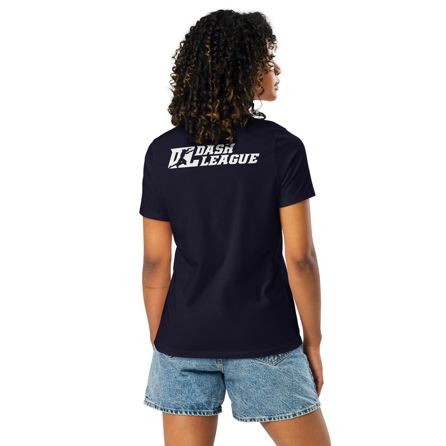 Camiseta holgada para mujer con logotipo DL en color blanco (parte delantera y trasera)