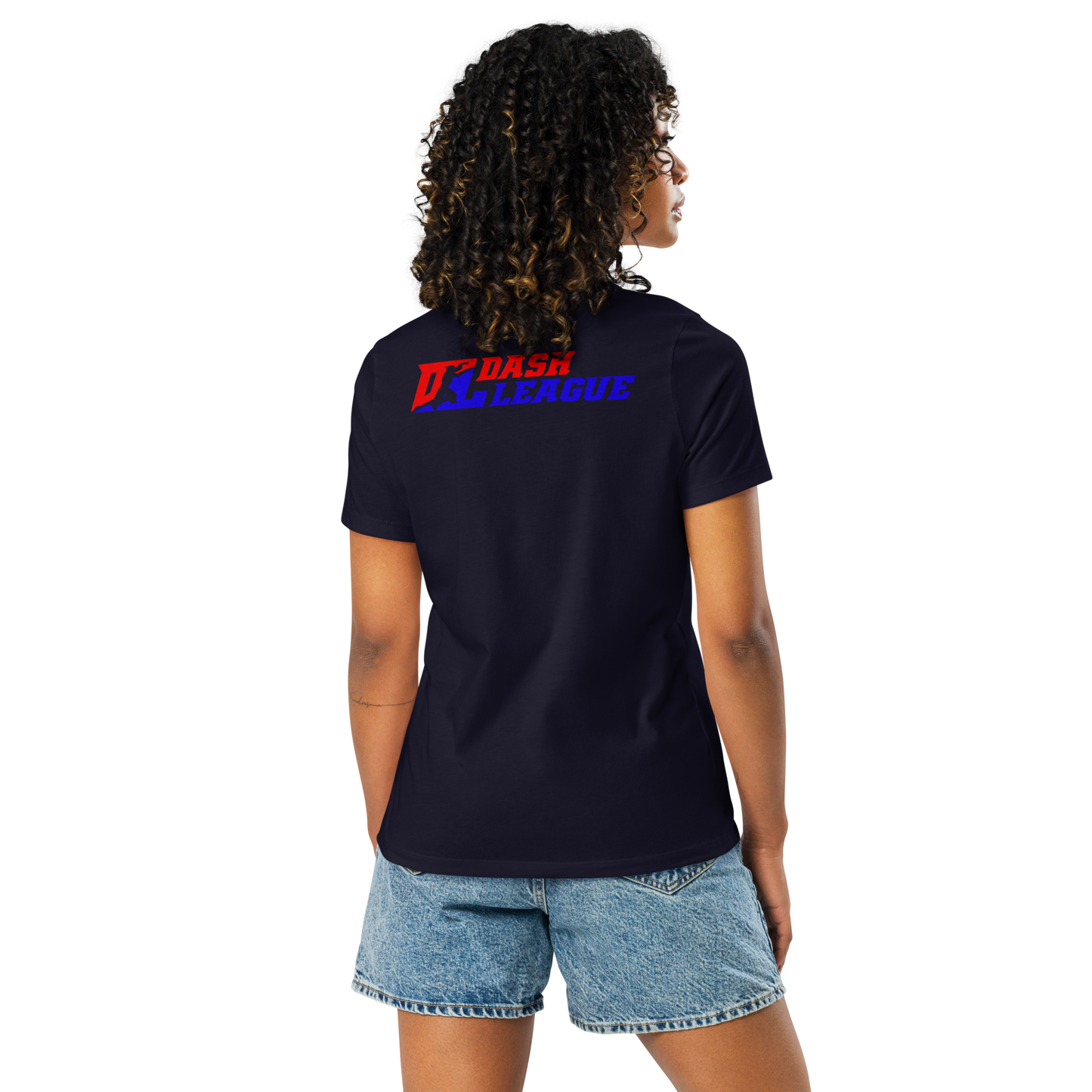 Camiseta relajada para mujer con logotipo DL en color (parte delantera y trasera)