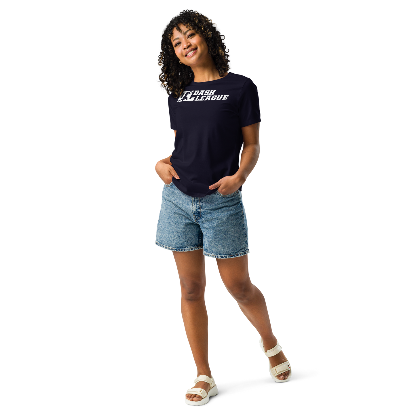 Camiseta holgada blanca para mujer con logotipo DL ancho